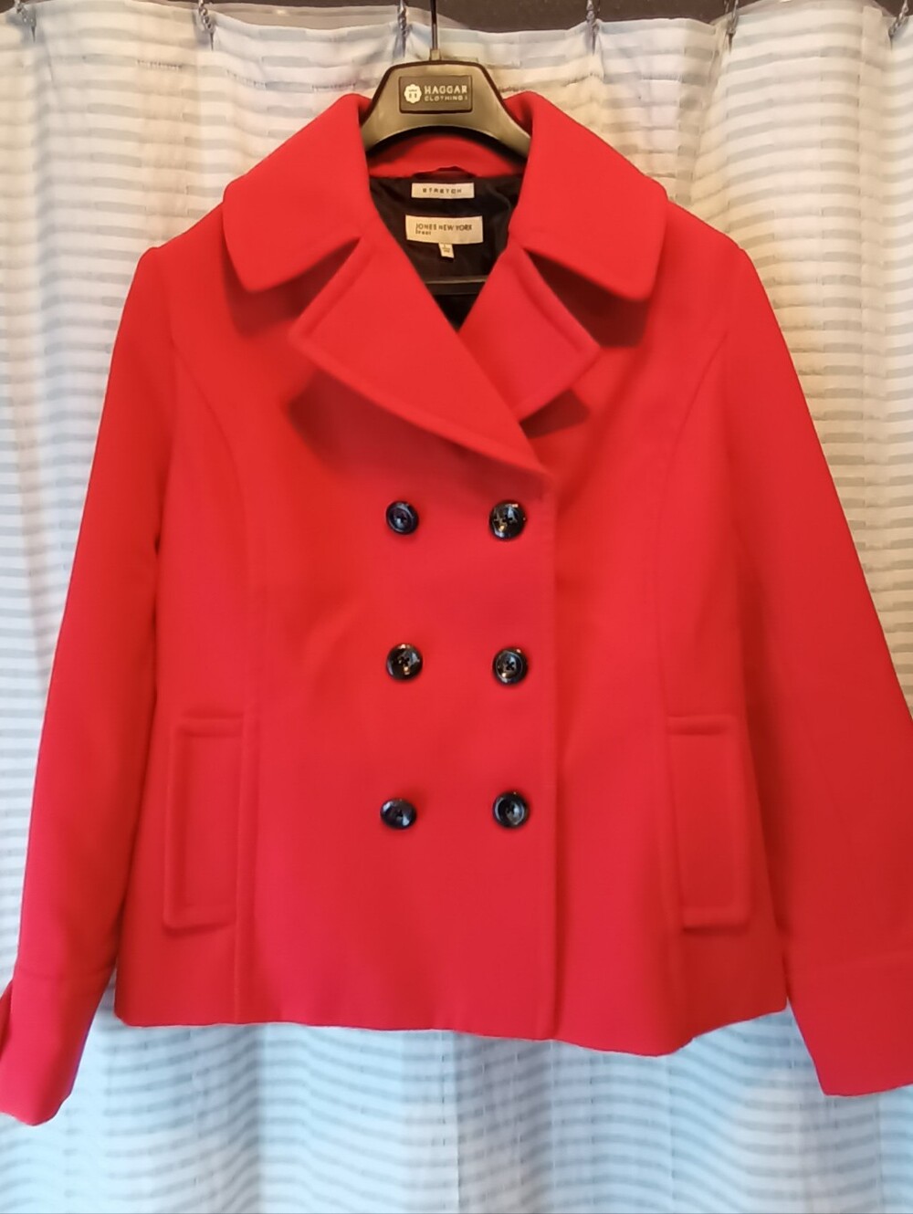 Jones New York Red Double-Breasted Pea Coat  Large NWT Preppy Academia Classy